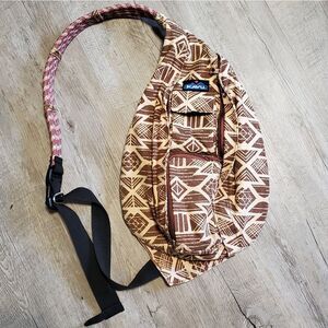 KAVU Rope Sling Bag Cotton Crossbody Burnt Orange Aztec Hiking 19” | EUC